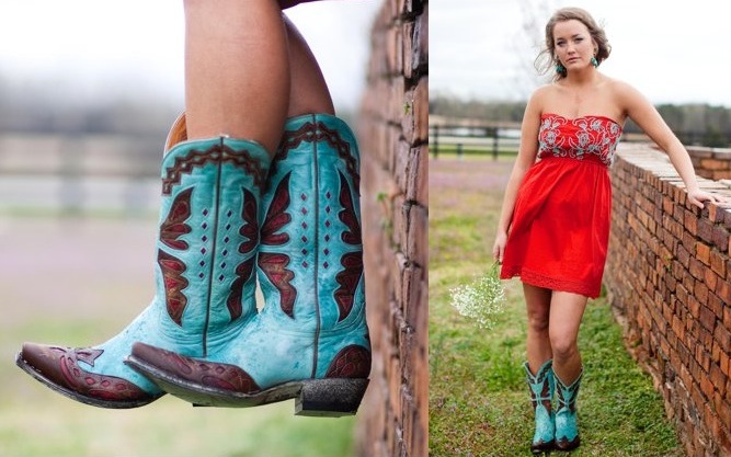 red dress with cowboy boots