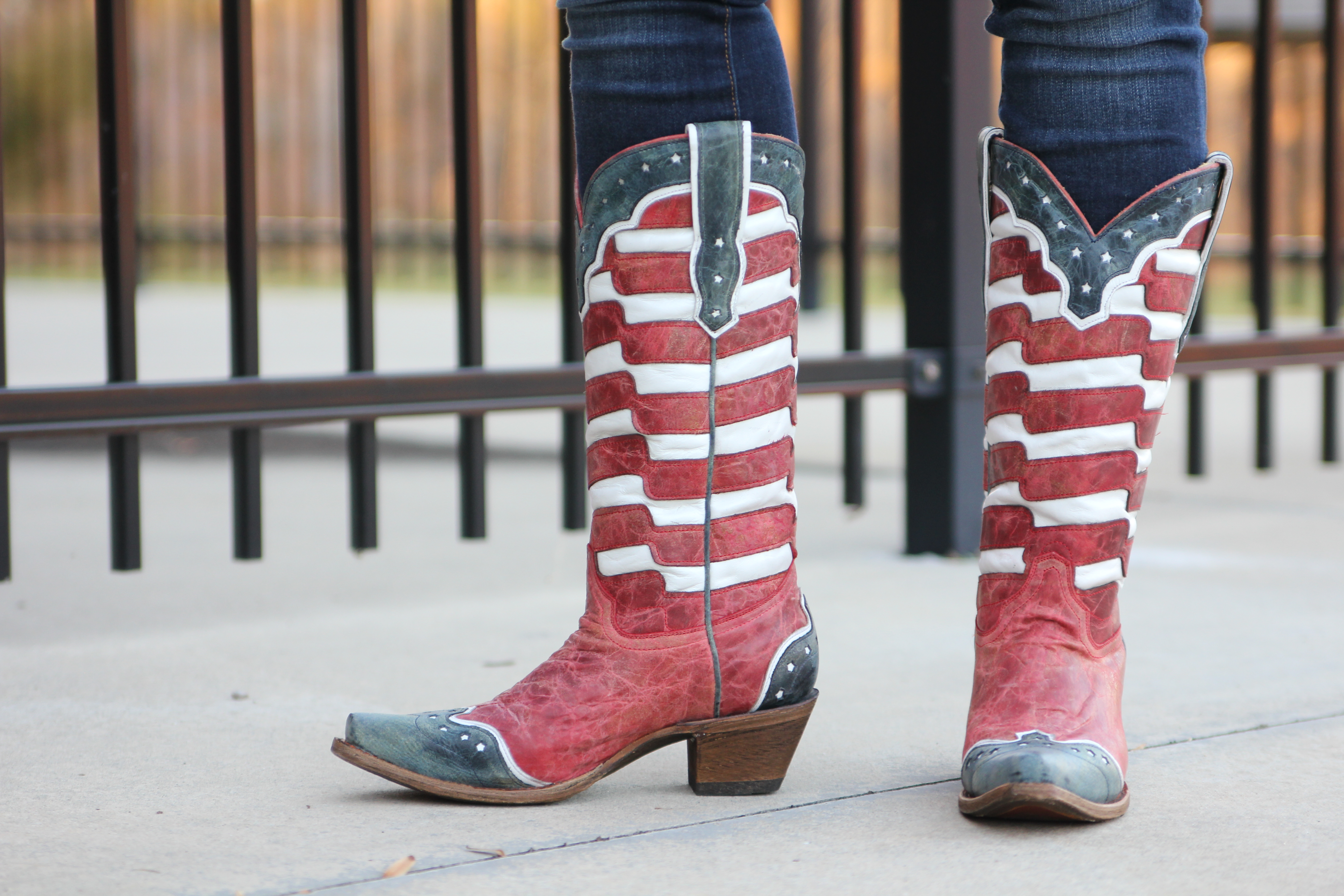 white and blue cowboy boots